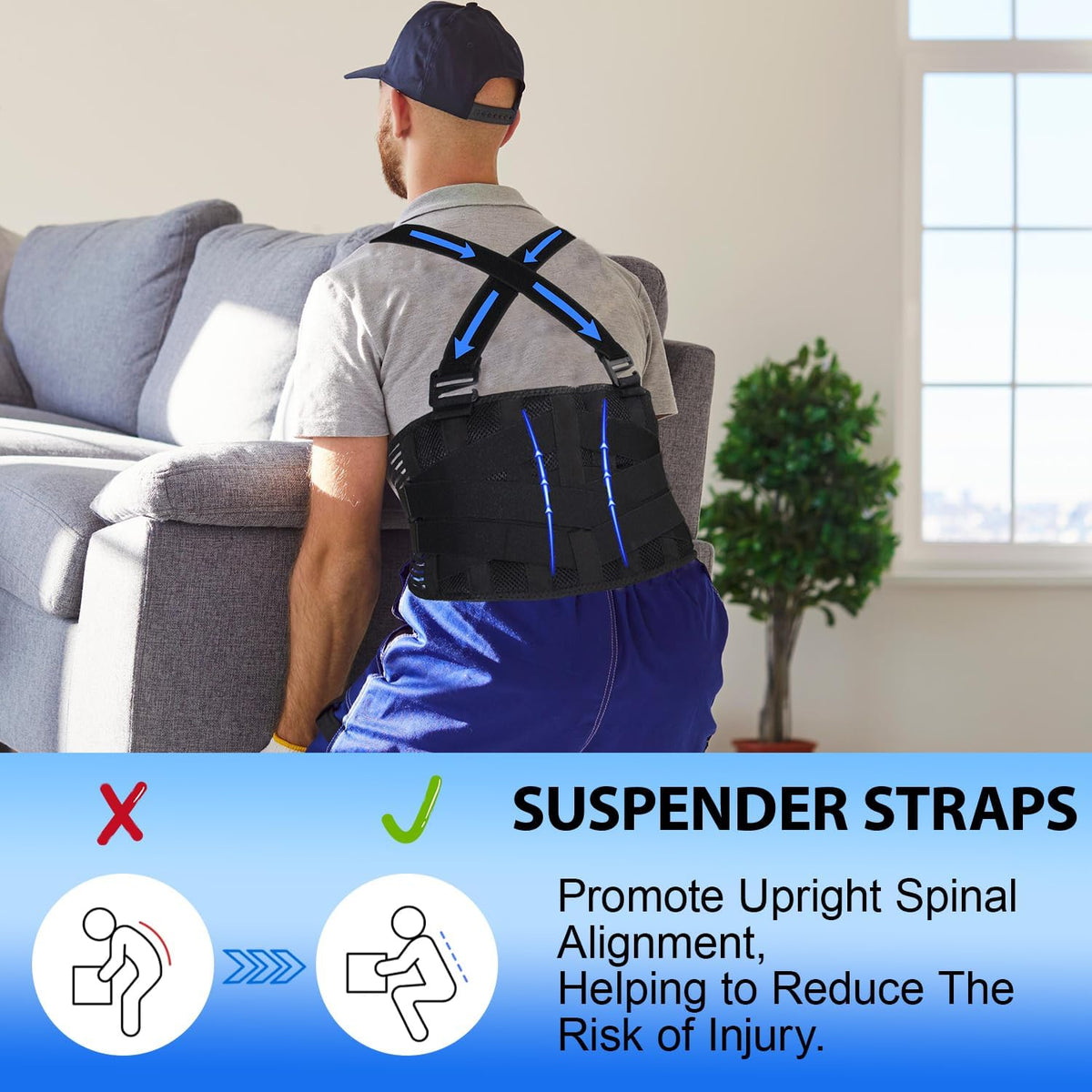 Lower Back Brace with Shoulder Straps | Heavy Lifting Support