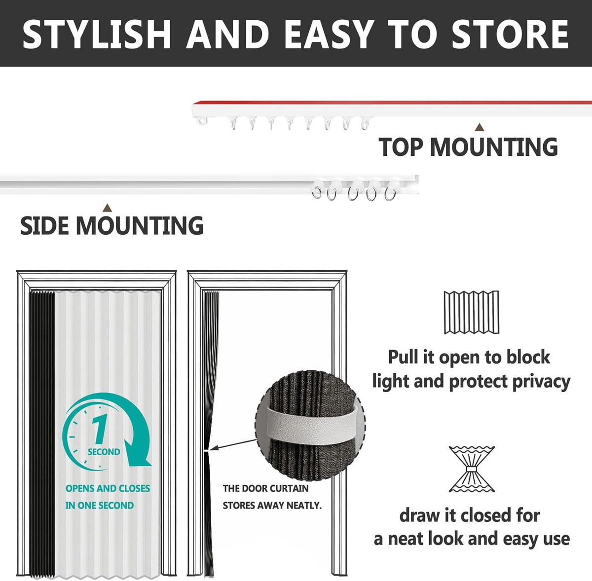 100% Blackout Accordion Door Curtain - Adhesive Track Install