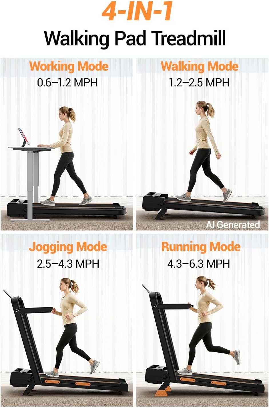 Walking Pad Treadmill with 15% Incline & Handlebar for Home