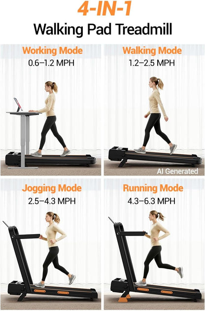 Walking Pad Treadmill with 15% Incline & Handlebar for Home