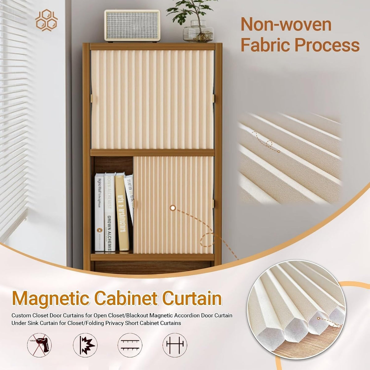 Magnetic Blackout Accordion Door Curtain for Kitchen & Closet
