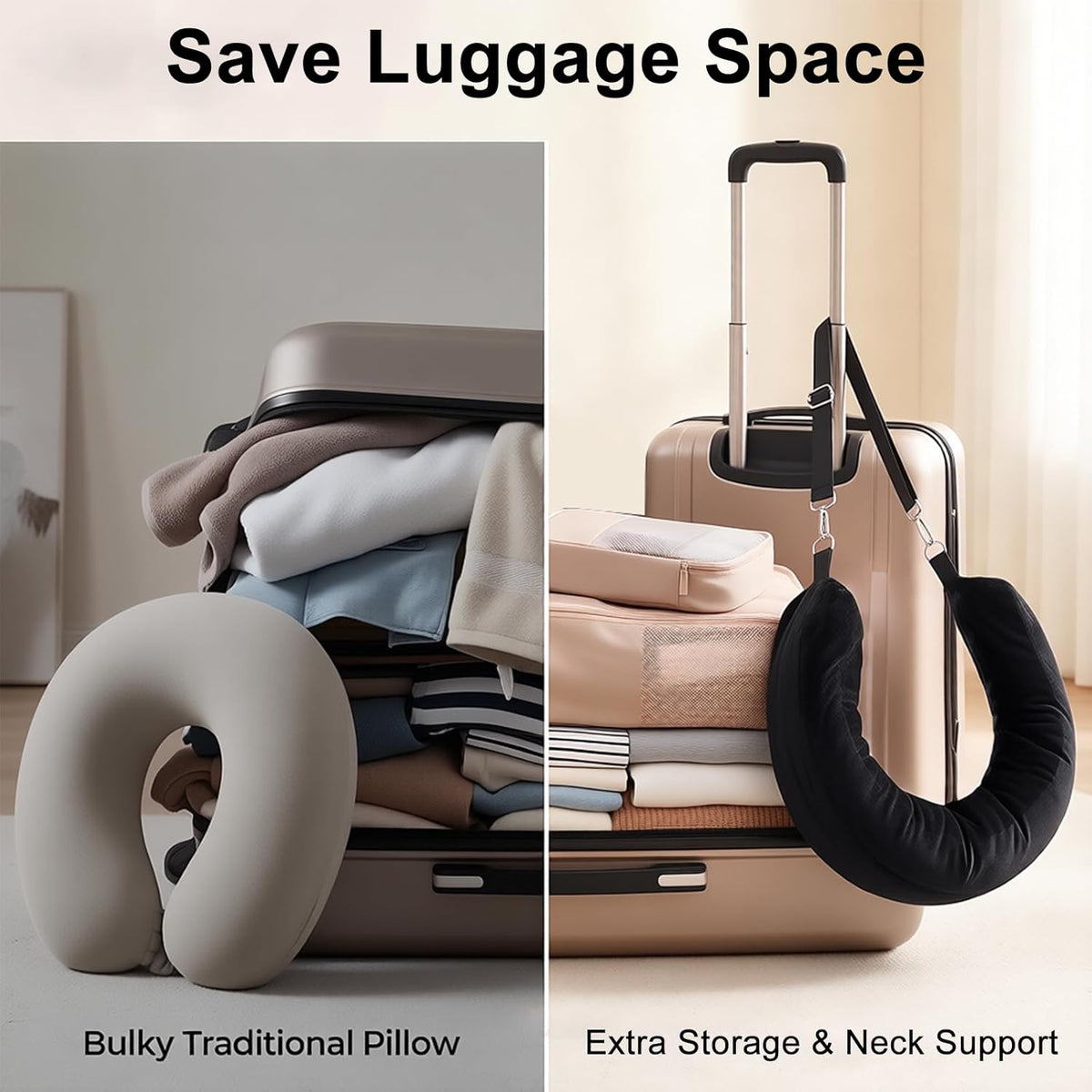 Stuffable Travel Neck Pillow - Fillable Clothes Storage