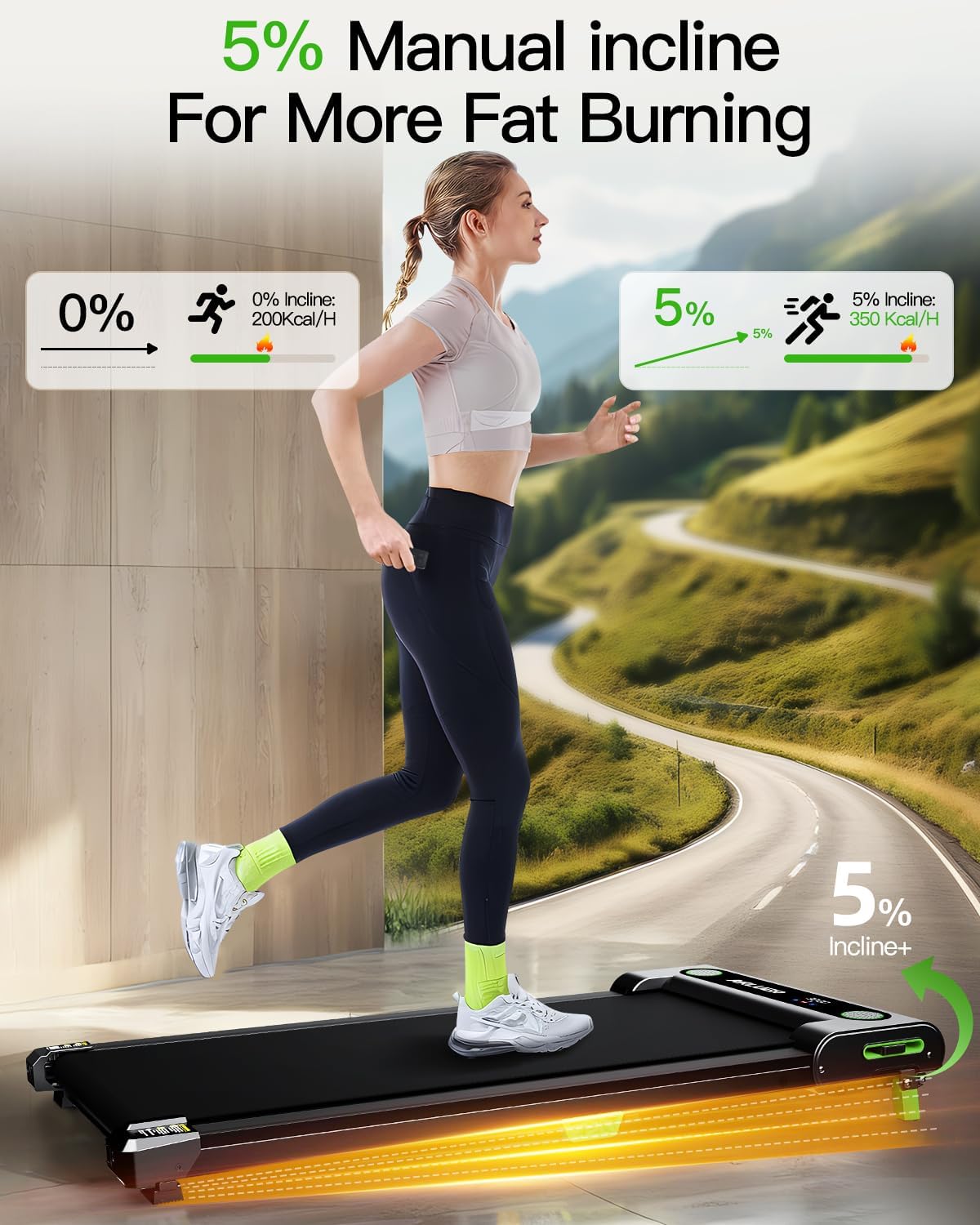 Walking Pad with Incline & Remote Control for Home