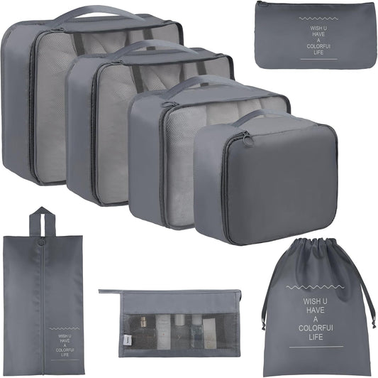 8-Piece Travel Packing Cube System with Laundry Bags