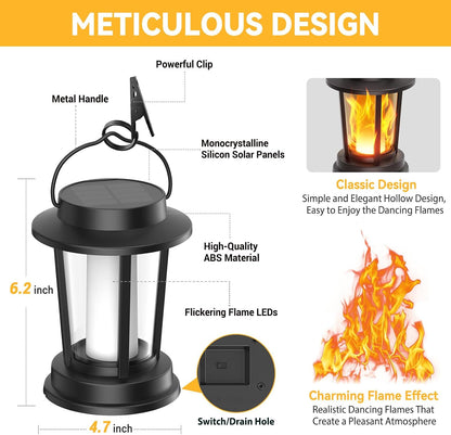 Solar Lanterns with Flickering Flame Effect - 2 or 4 Pack