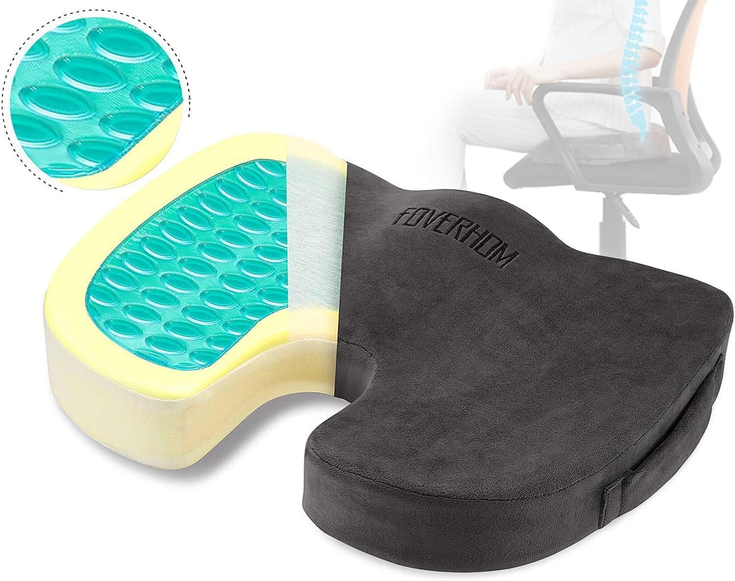 Gel Memory Foam Seat Cushion - Orthopedic Coccyx Support