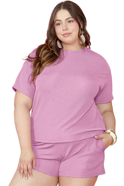 Phalaenopsis Ribbed Knit T Shirt and Shorts Plus Size Lounge Set