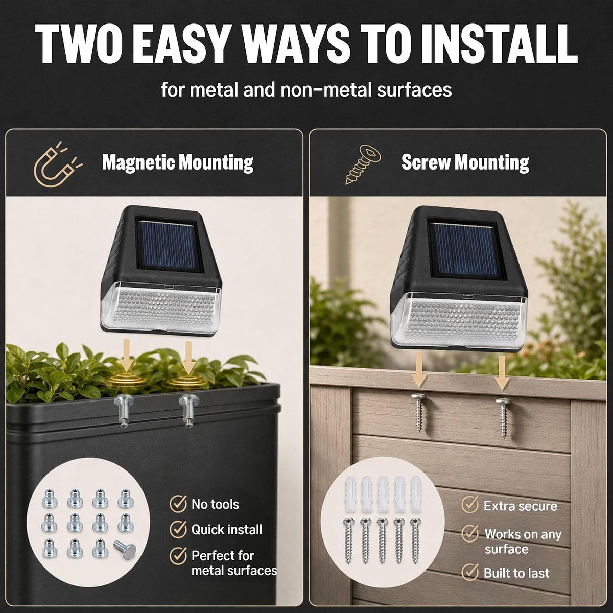 Magnetic Solar Lights for Raised Garden Beds - 6 Pack