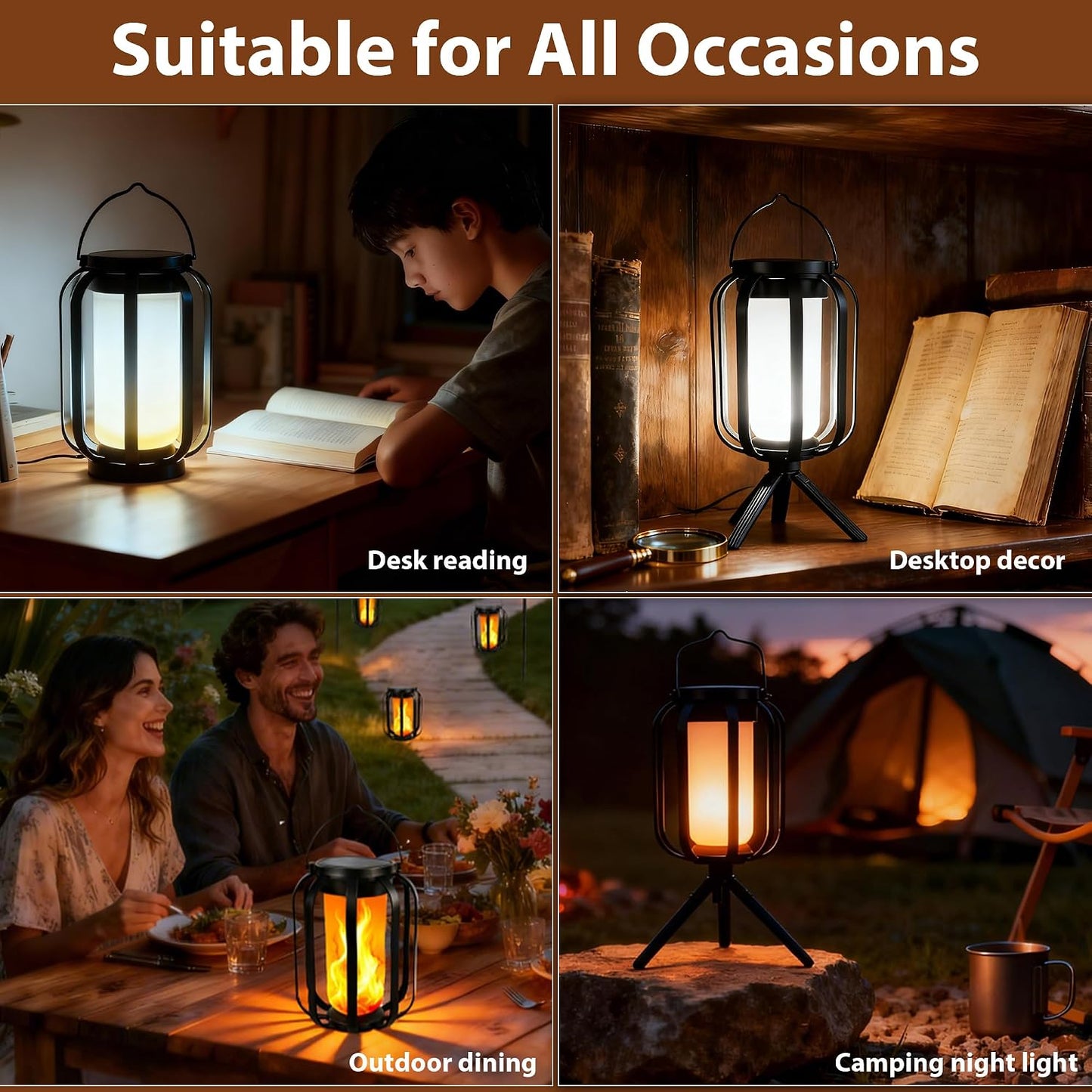 Solar Flame Lanterns - Dual Charging Pathway Lights 2 Pack