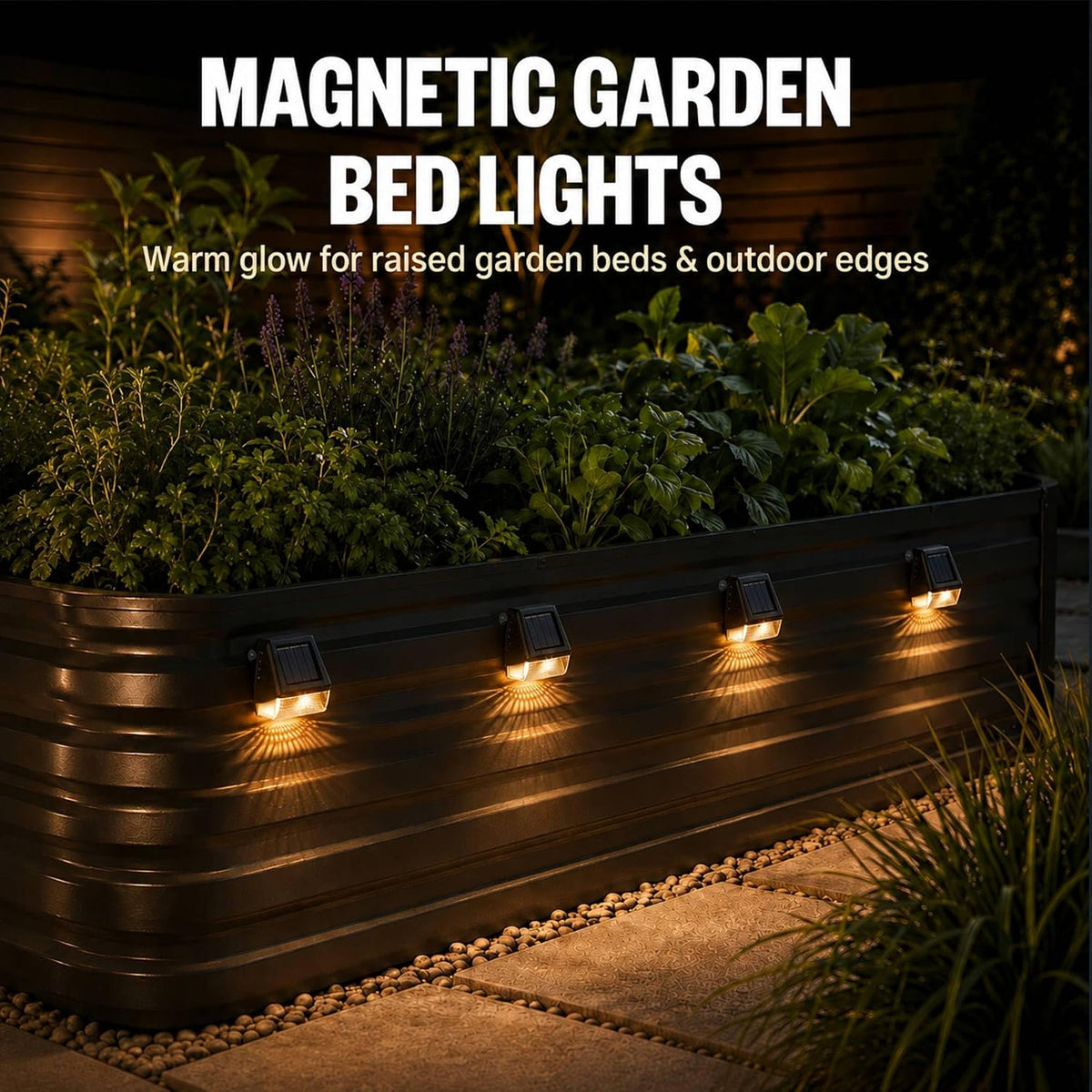 Magnetic Solar Lights for Raised Garden Beds - 6 Pack