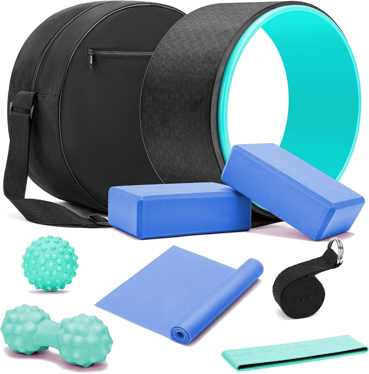 Complete Yoga Wheel Set with Blocks, Strap & Massage Ball