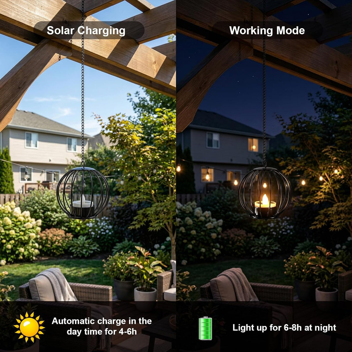 Solar Hanging Lanterns - Waterproof Outdoor Metal Candle Lights