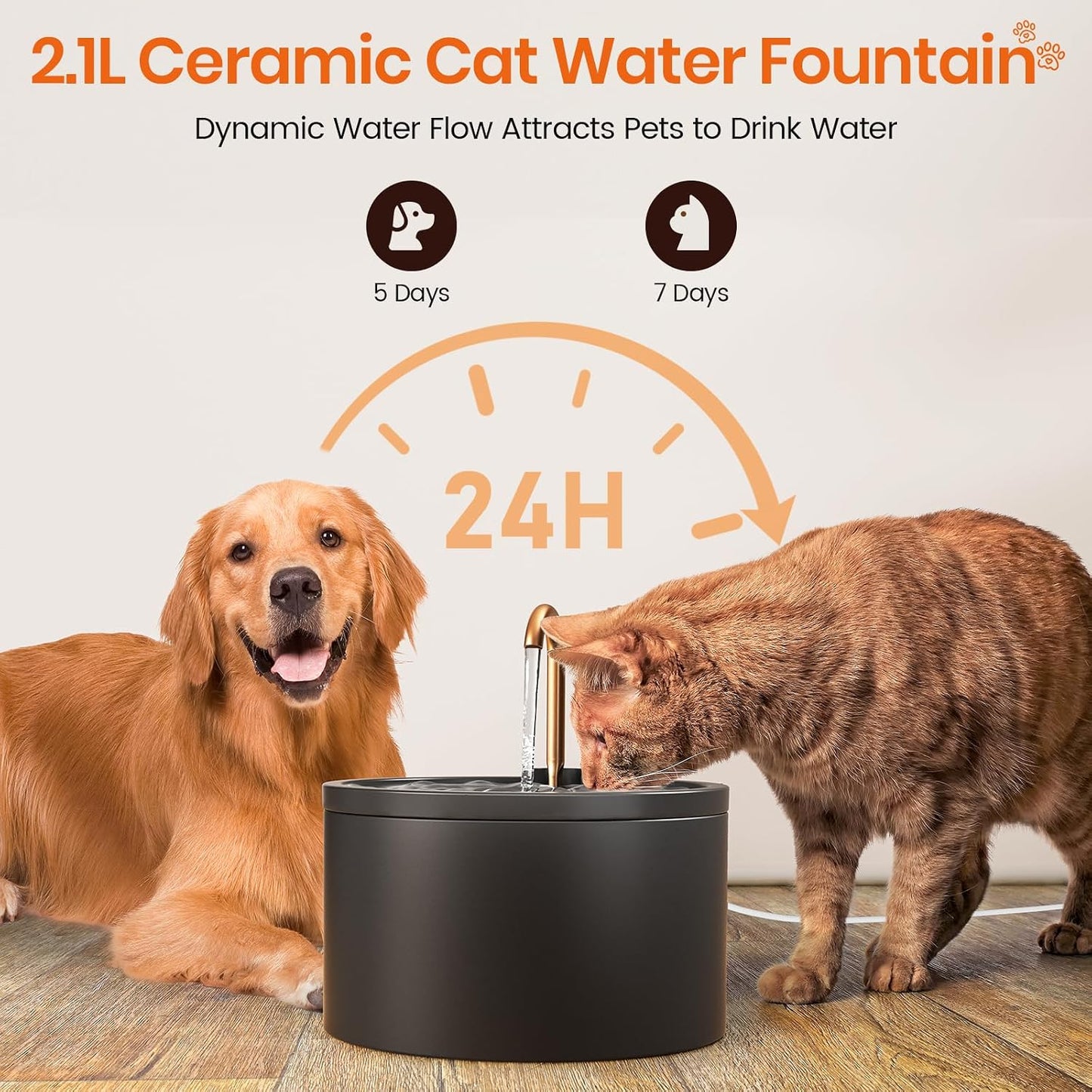 All-Ceramic Cat Water Fountain with Pure Copper Spout