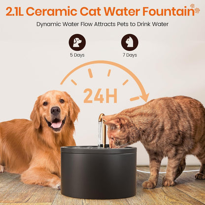 All-Ceramic Cat Water Fountain with Pure Copper Spout
