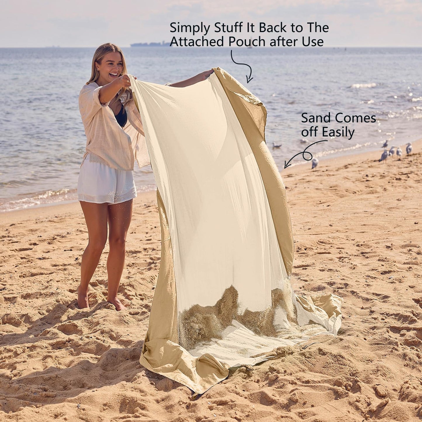 Extra Large Sandproof Waterproof Beach Blanket with Stakes