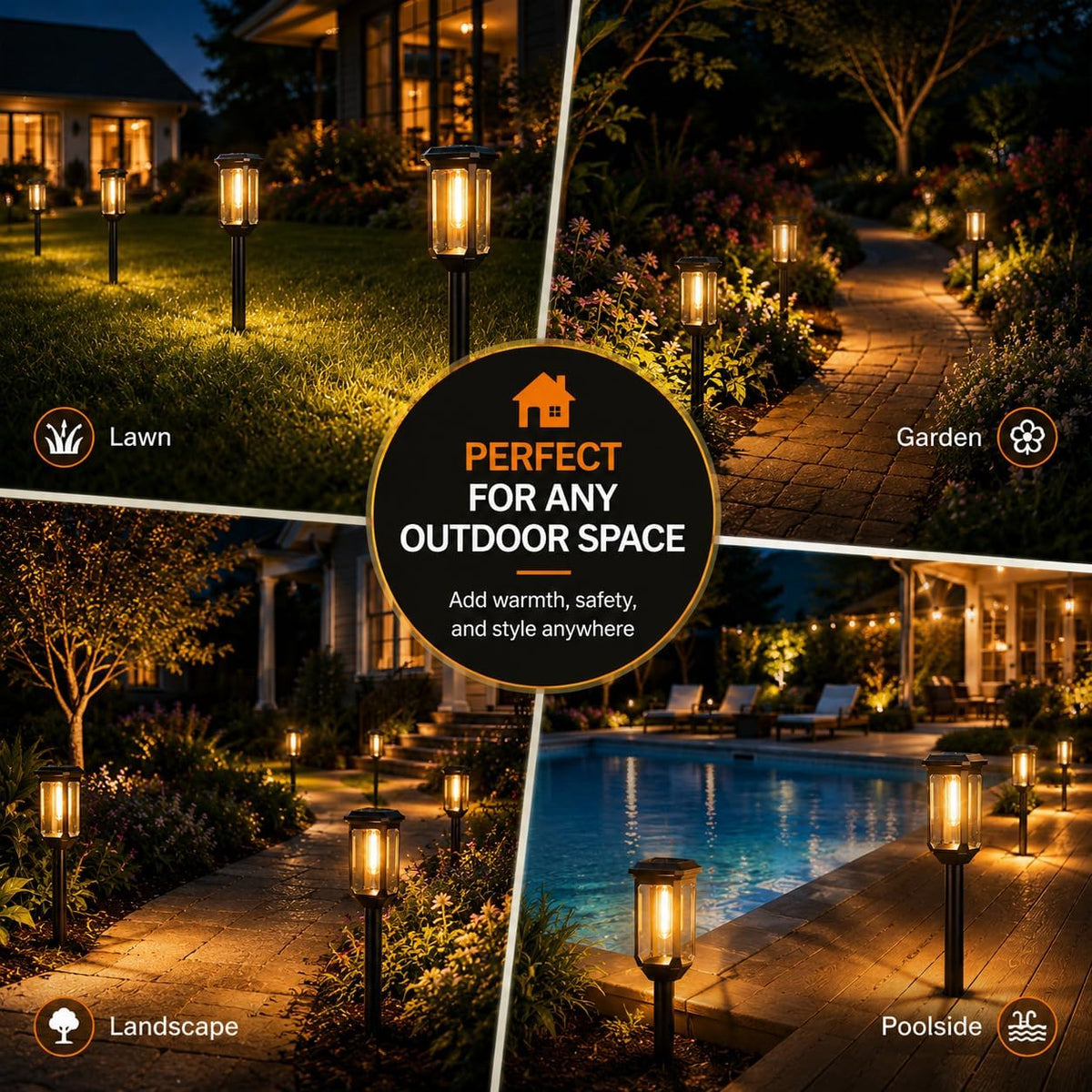 Solar Pathway Lights Outdoor - 8 Pack Garden Lighting
