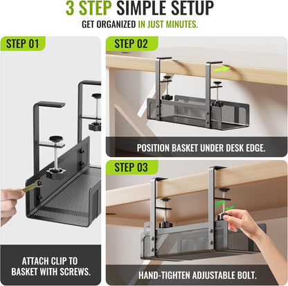 Under Desk Cable Management Tray - No Drill Wire Organizer