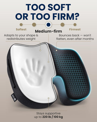 Memory Foam Seat Cushion - Ergonomic Chair Support Pad
