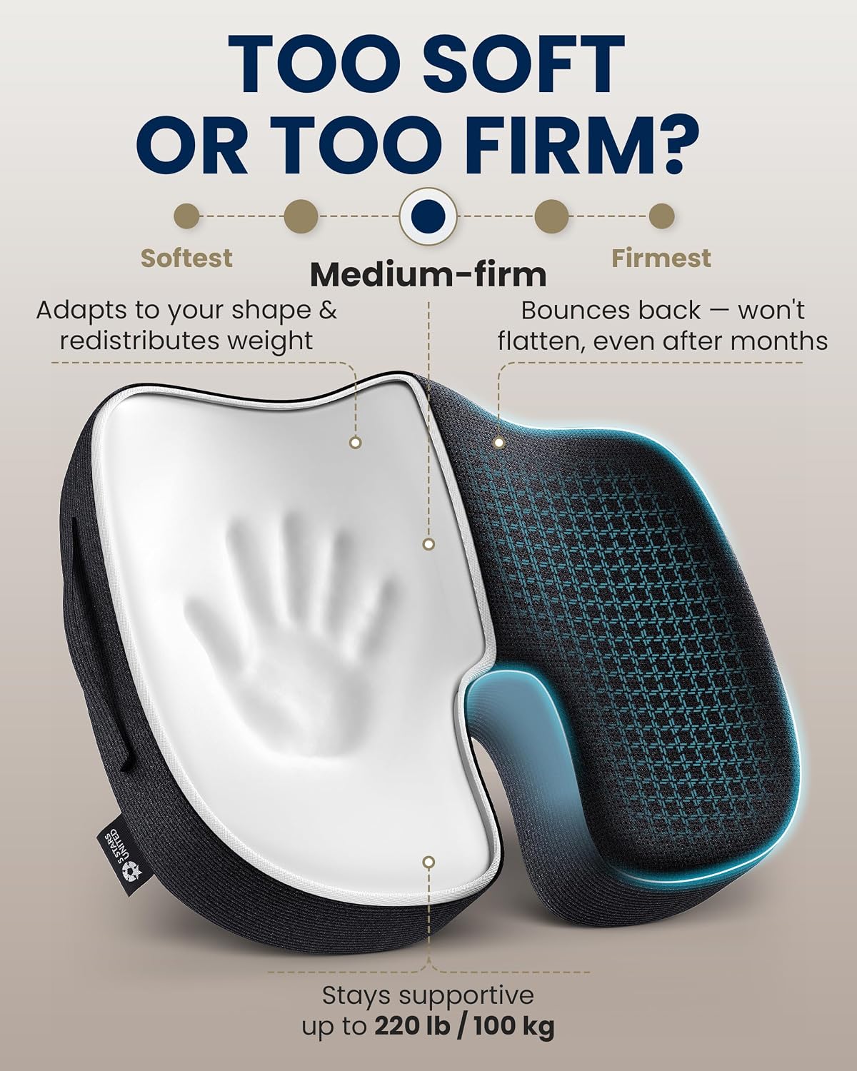 Memory Foam Seat Cushion - Ergonomic Chair Support Pad