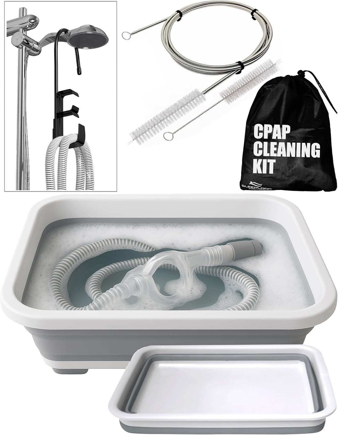 CPAP Cleaning Kit with Hose Brush, Basin & Hanger System