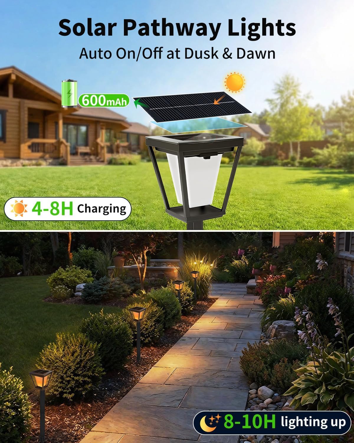 Solar Pathway Lights with Flickering Flame Effect - 4/6/8 Pack
