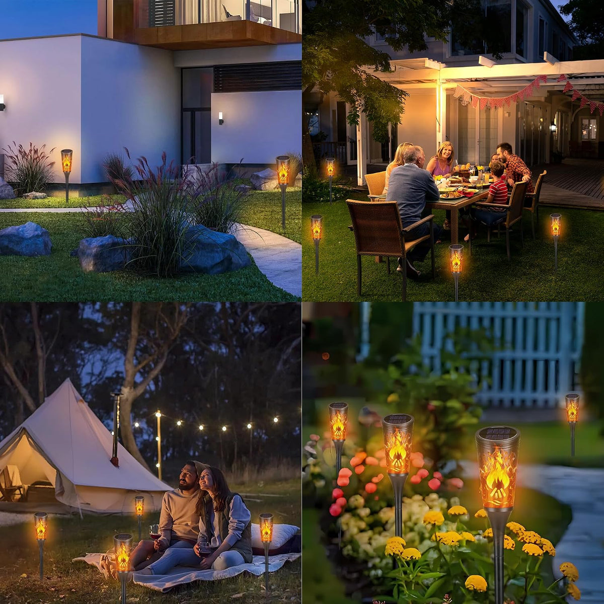 Solar Flame Torch Lights - Waterproof Outdoor LED Pathway