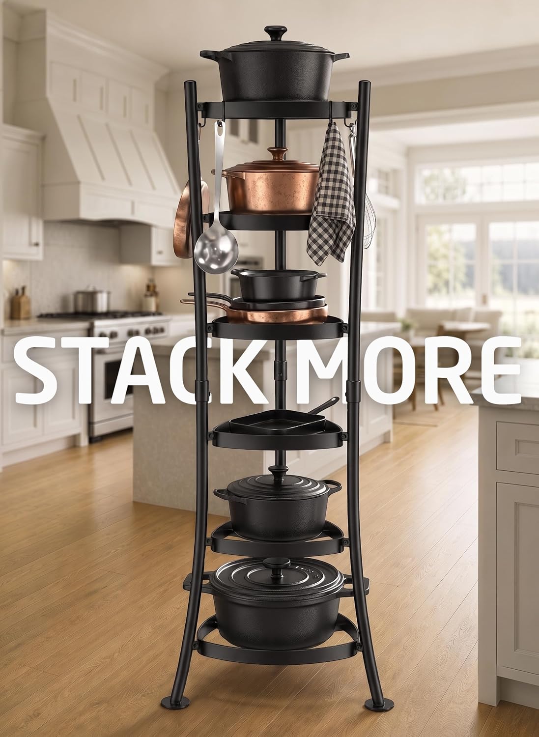 6-Tier Freestanding Pot Rack Tower with 264 Lb Capacity
