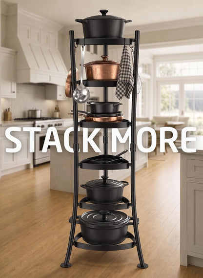 6-Tier Freestanding Pot Rack Tower with 264 Lb Capacity