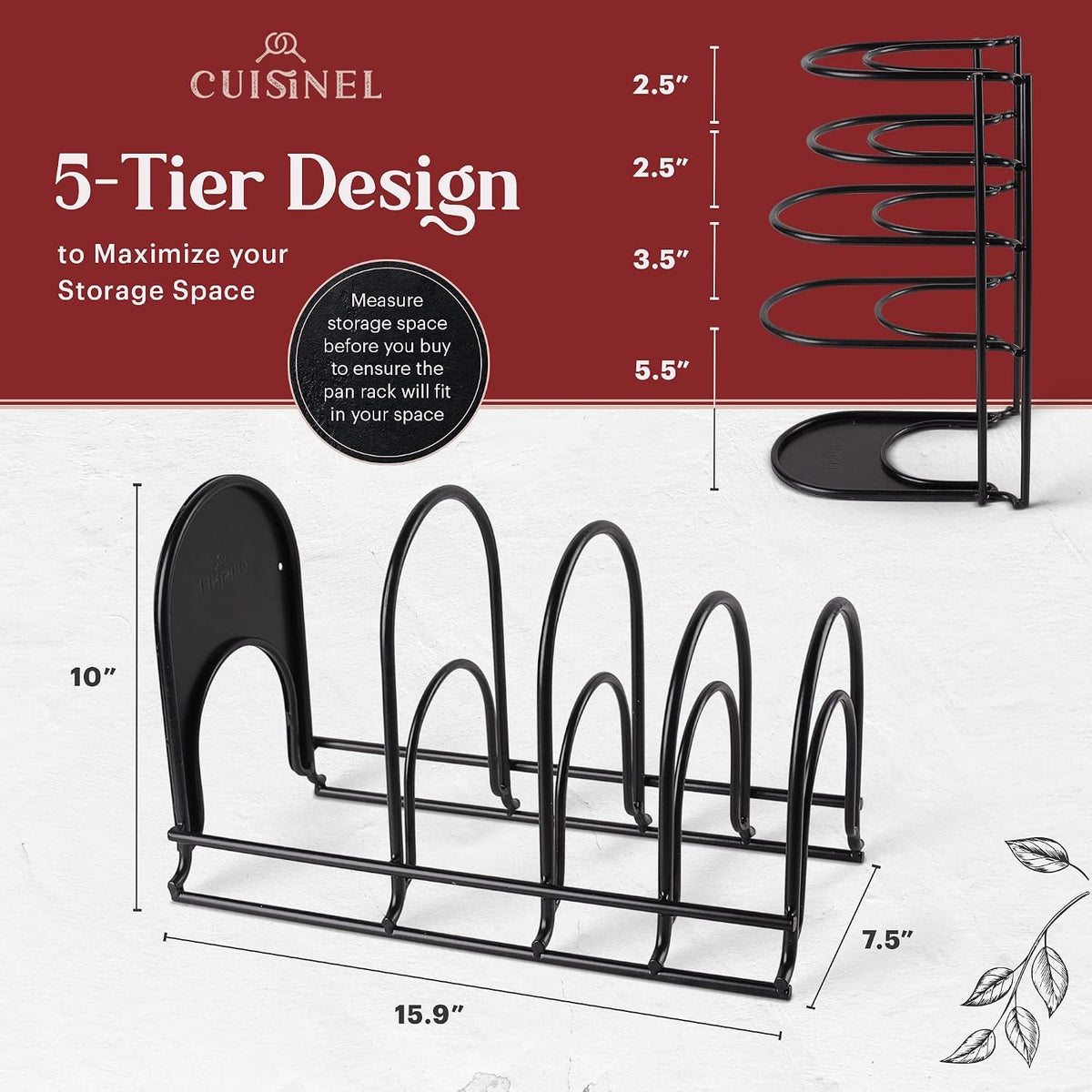 XL 5-Tier Cast Iron Pan Organizer Rack - Matte Black