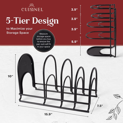 XL 5-Tier Cast Iron Pan Organizer Rack - Matte Black