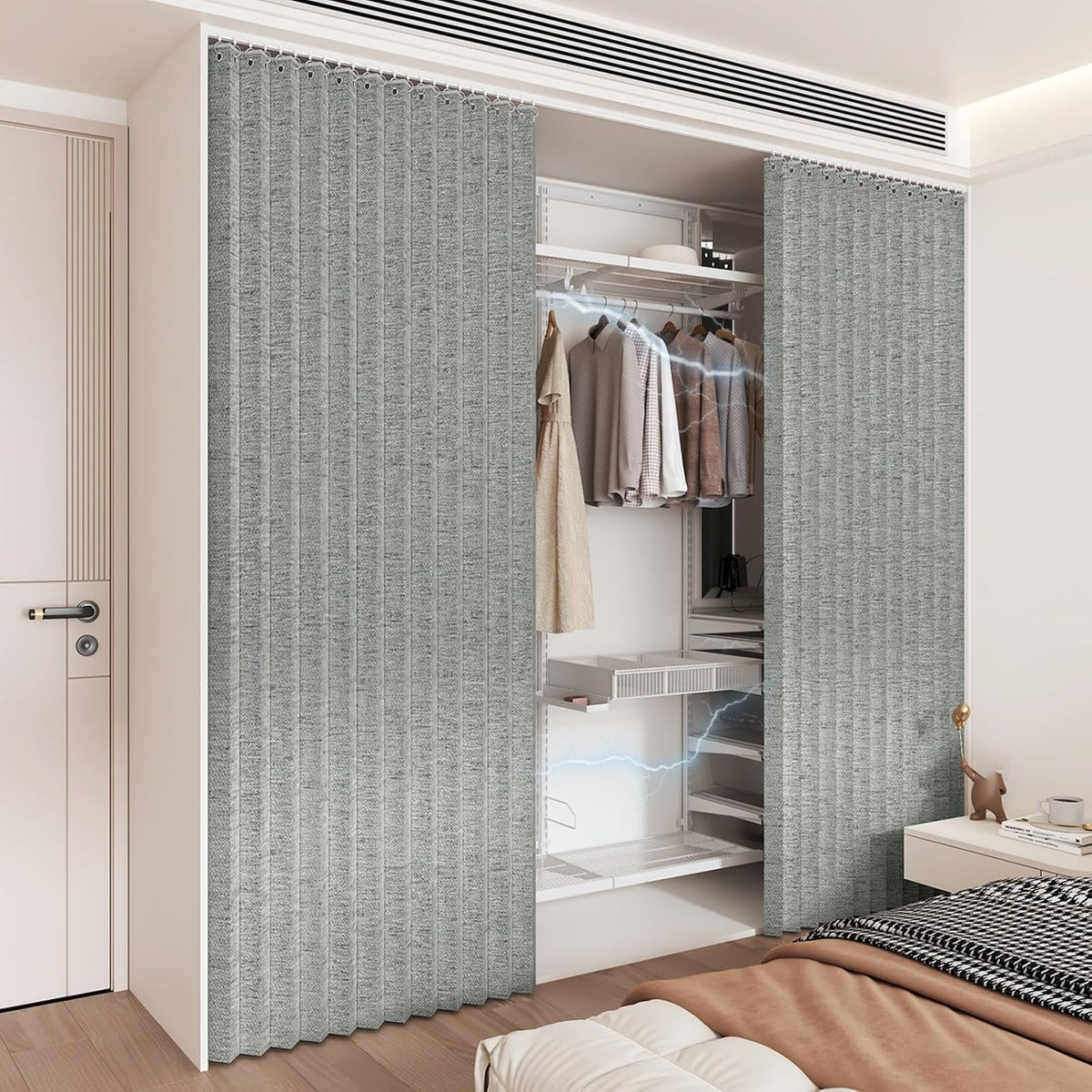 Pleated Blackout Closet Curtain with Magnetic No-Drill Track
