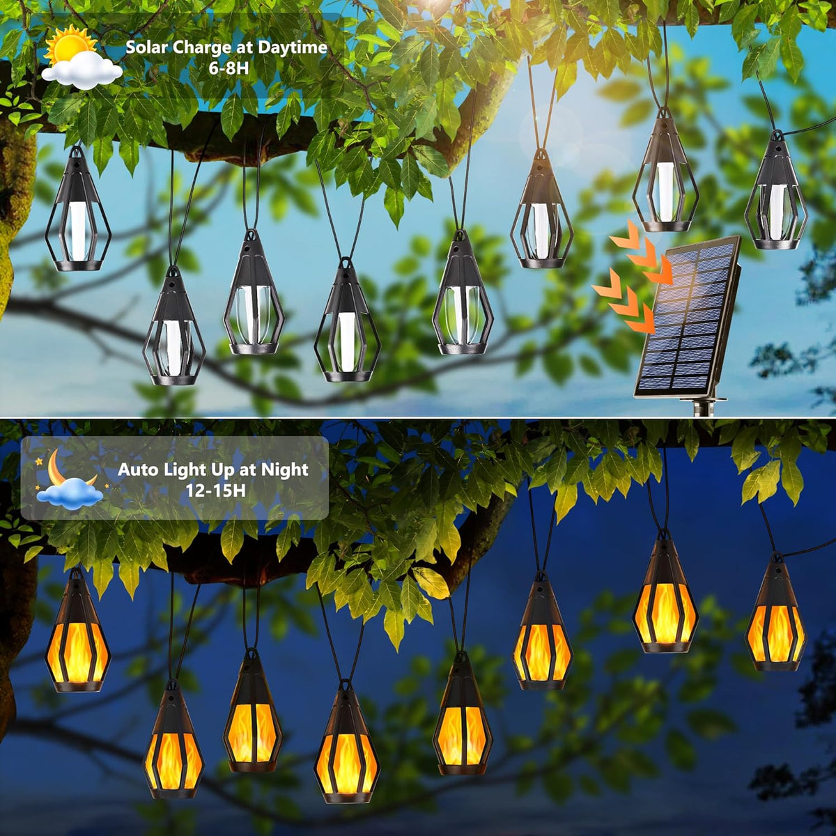 Solar String Lights – Flickering Flame Outdoor Patio Lights