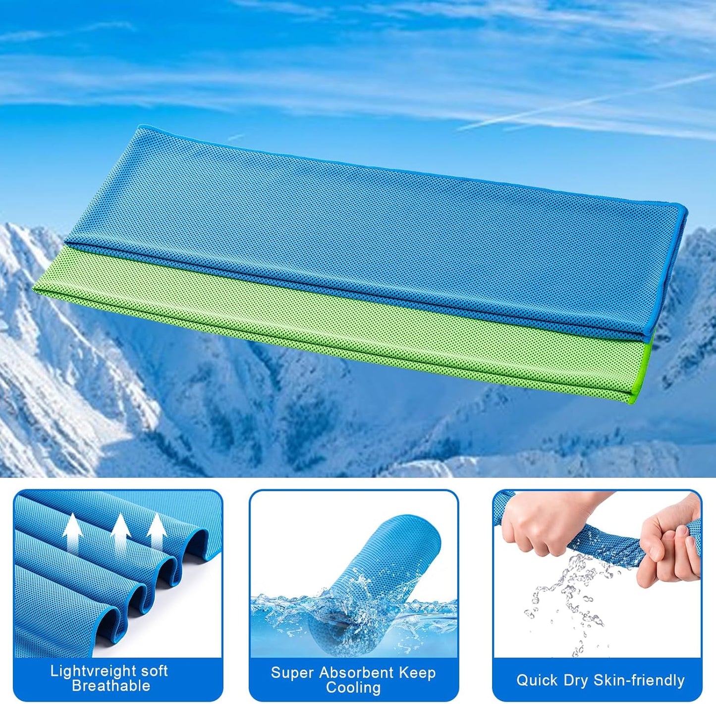 Cooling Towel 4-Pack 40x12 Inch | Microfiber Ice Towel Set