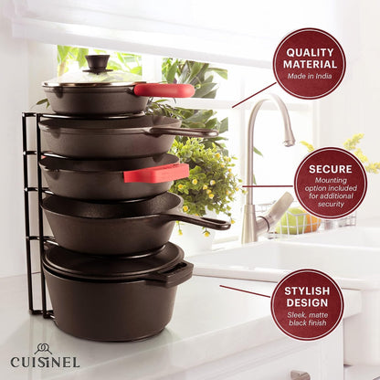 XL 5-Tier Cast Iron Pan Organizer Rack - Matte Black