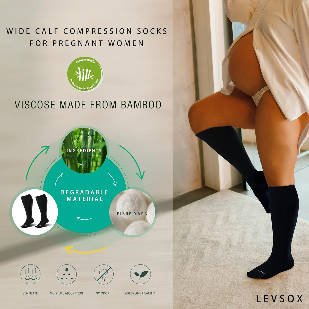 LEVSOX Wide Calf Compression Socks 15-20 mmHg | Plus Size Knee High (3 ...