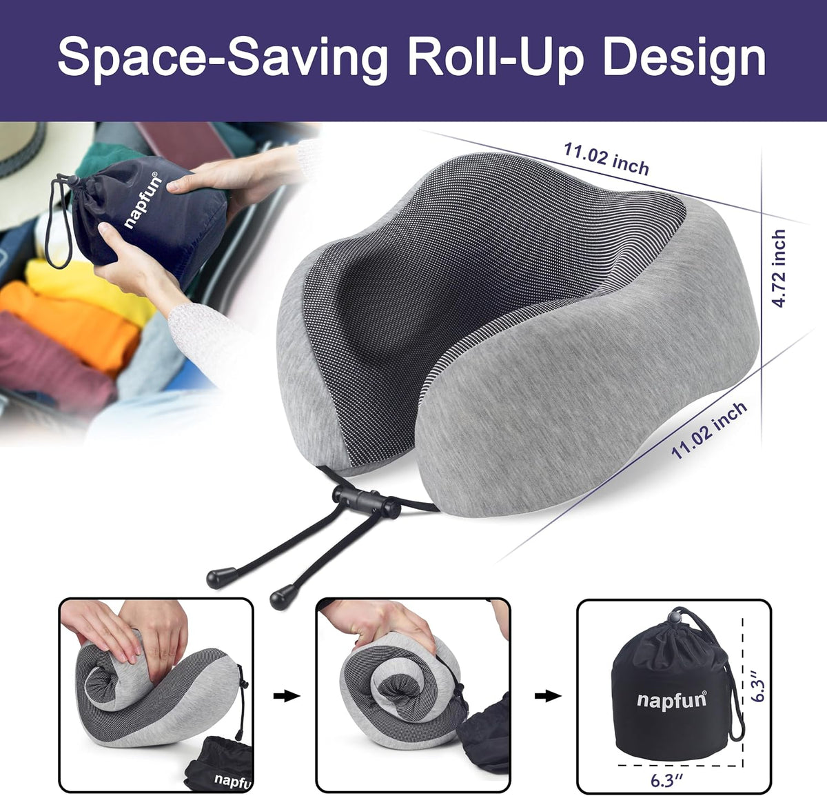 Pure Memory Foam Travel Neck Pillow for Airplane & Flight