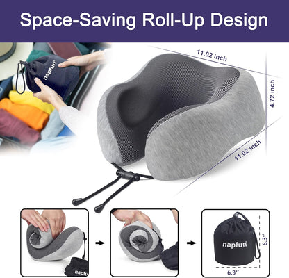 Pure Memory Foam Travel Neck Pillow for Airplane & Flight