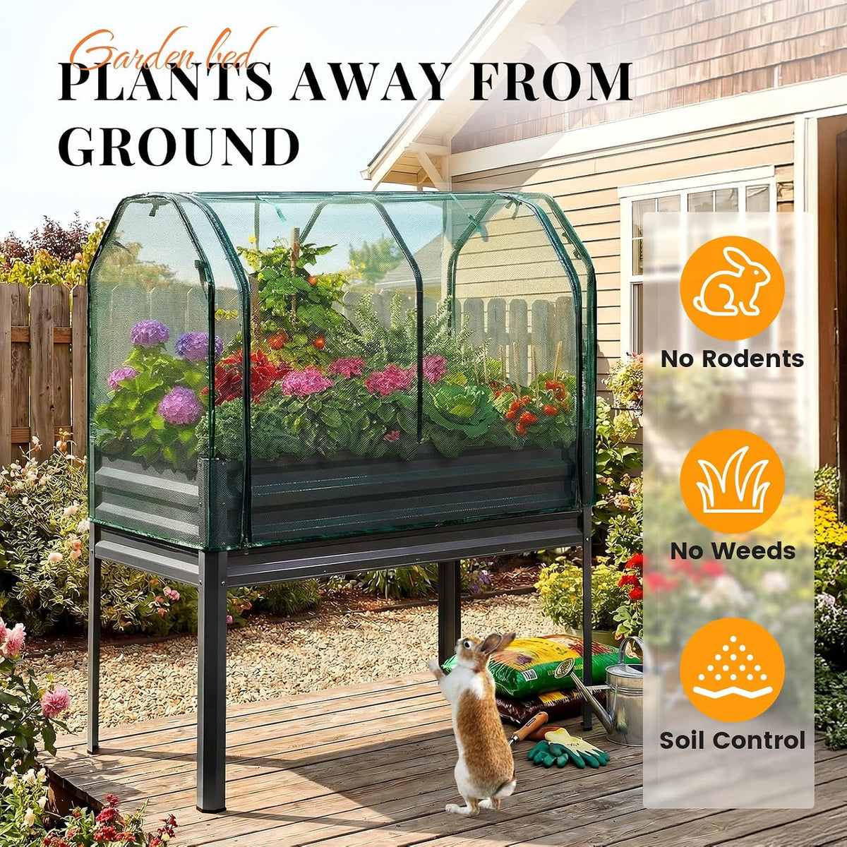 Elevated Garden Bed with Legs & Protective Netting 48x24x56 in