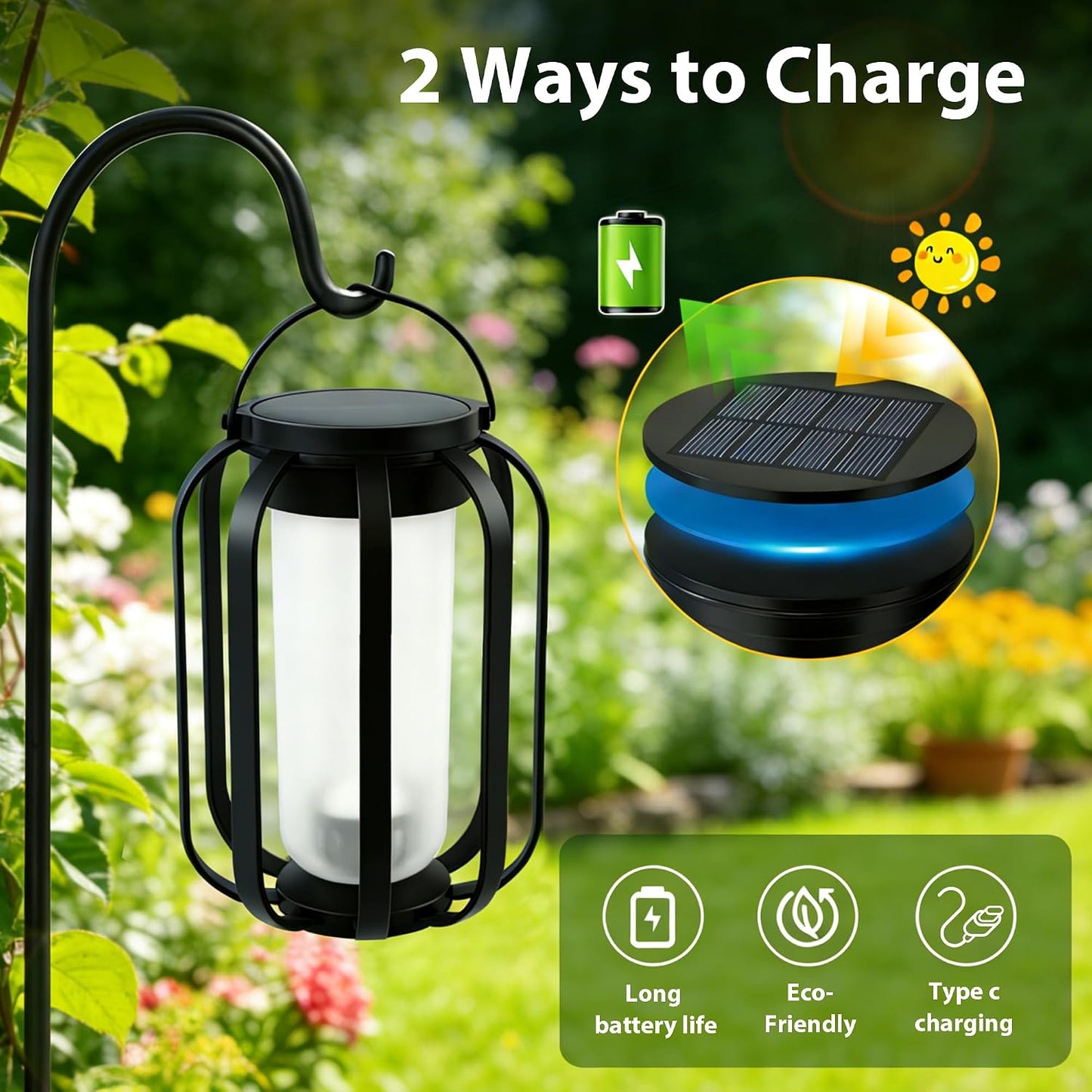 Solar Flame Lanterns - Dual Charging Pathway Lights 2 Pack