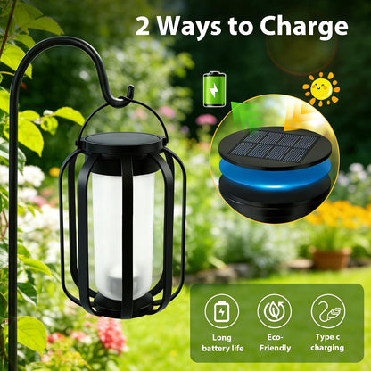 Solar Flame Lanterns - Dual Charging Pathway Lights 2 Pack