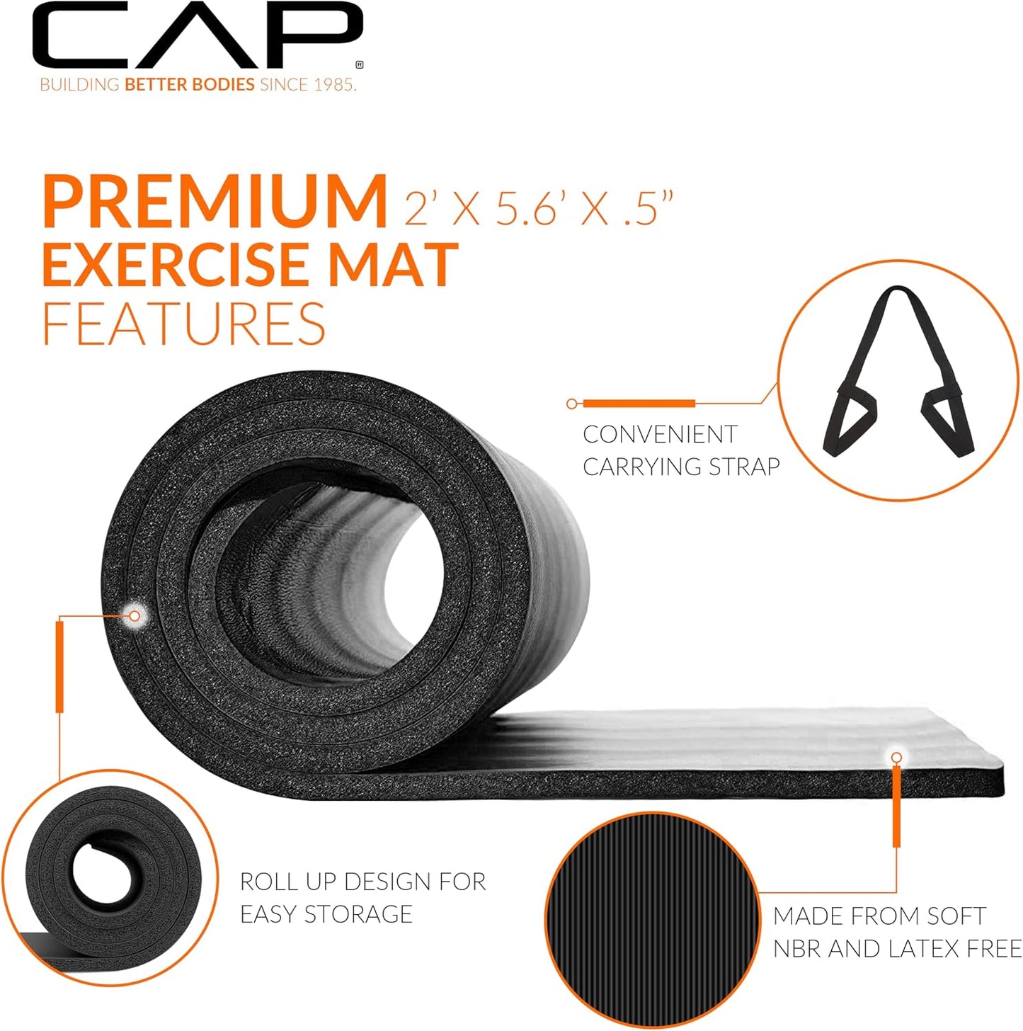 Premium 1/2-Inch High Density Exercise Yoga Mat with Strap