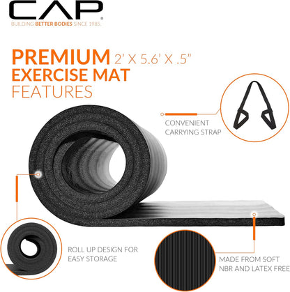 Premium 1/2-Inch High Density Exercise Yoga Mat with Strap