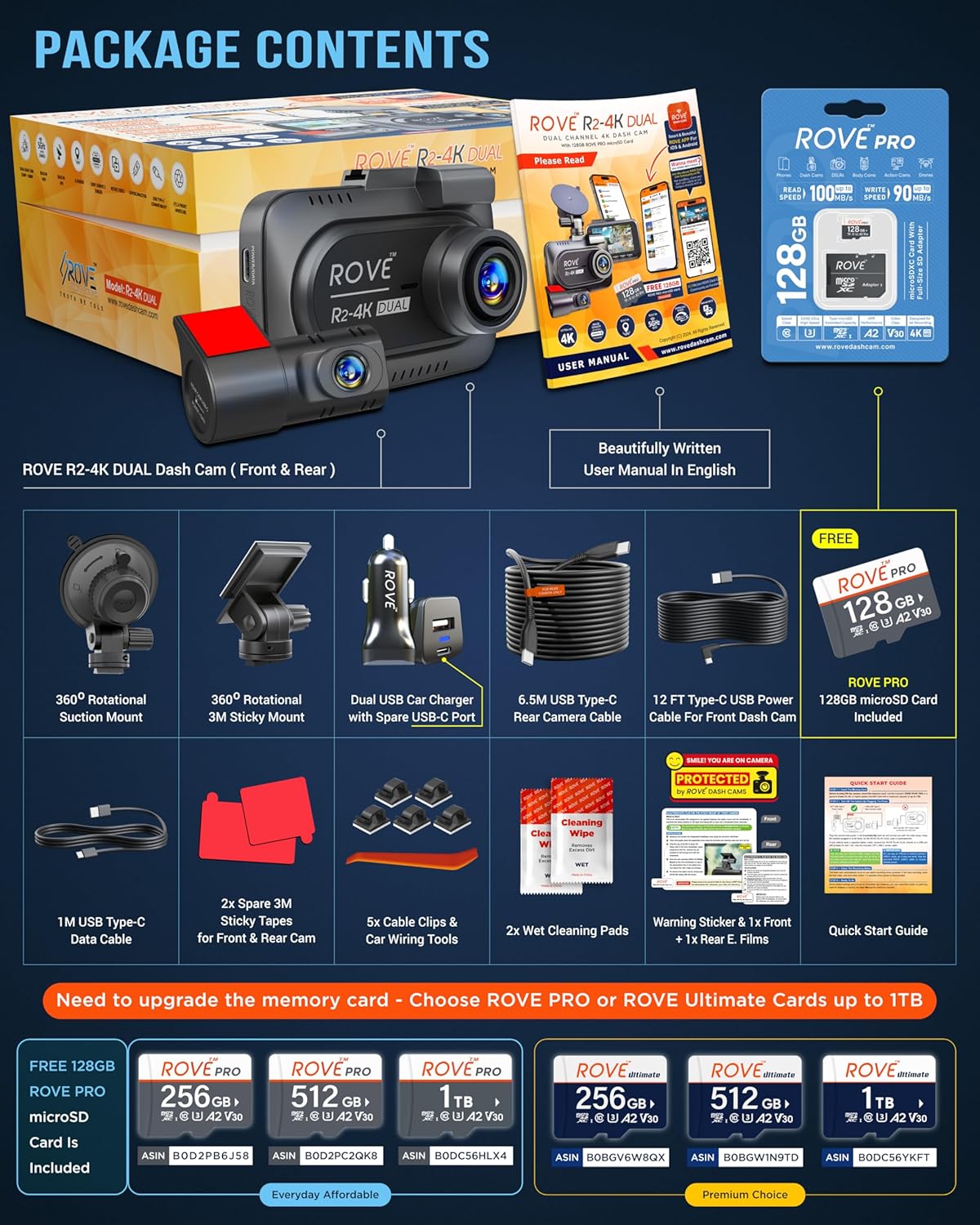 Dual 4K Dash Cam Front & Rear with WiFi & GPS Parking Mode