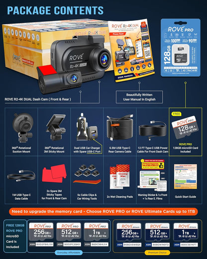 Dual 4K Dash Cam Front & Rear with WiFi & GPS Parking Mode