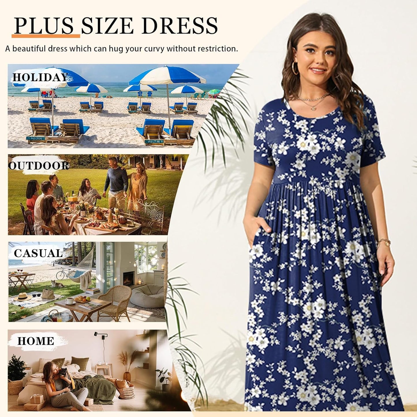 Plus Size Maxi Dress with Pockets - Breathable Summer Comfort