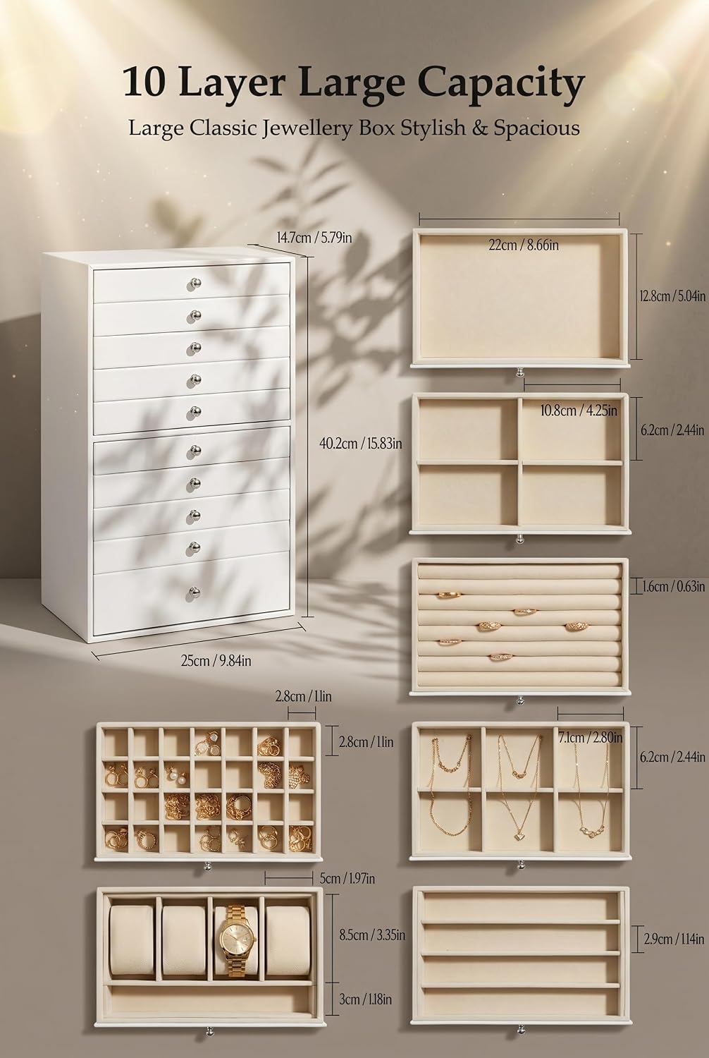 10-Drawer Jewelry Organizer Case | Premium Storage System