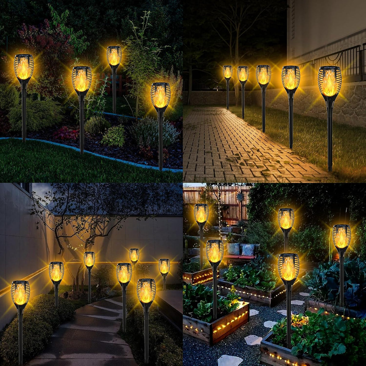 Solar Flame Torch Lights Outdoor 4 or 7 Pack - Pathway Decor