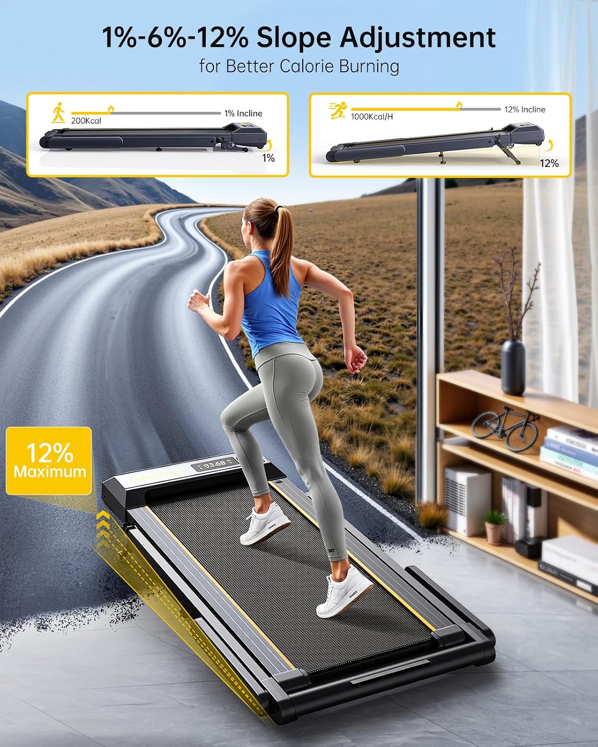 4-in-1 Foldable Treadmill with 12% Incline & App Control