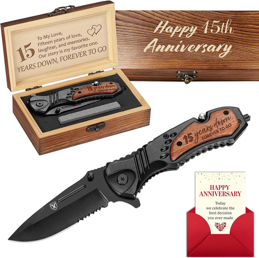 15th Anniversary Engraved Pocket Knife - Personalized Keepsake Gift