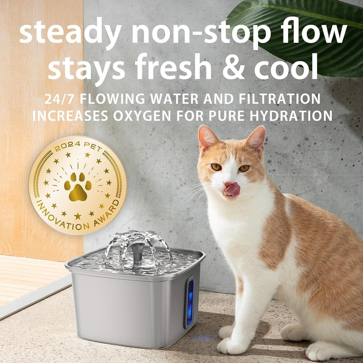 Stainless Steel Cat Water Fountain 108oz - Award Winner